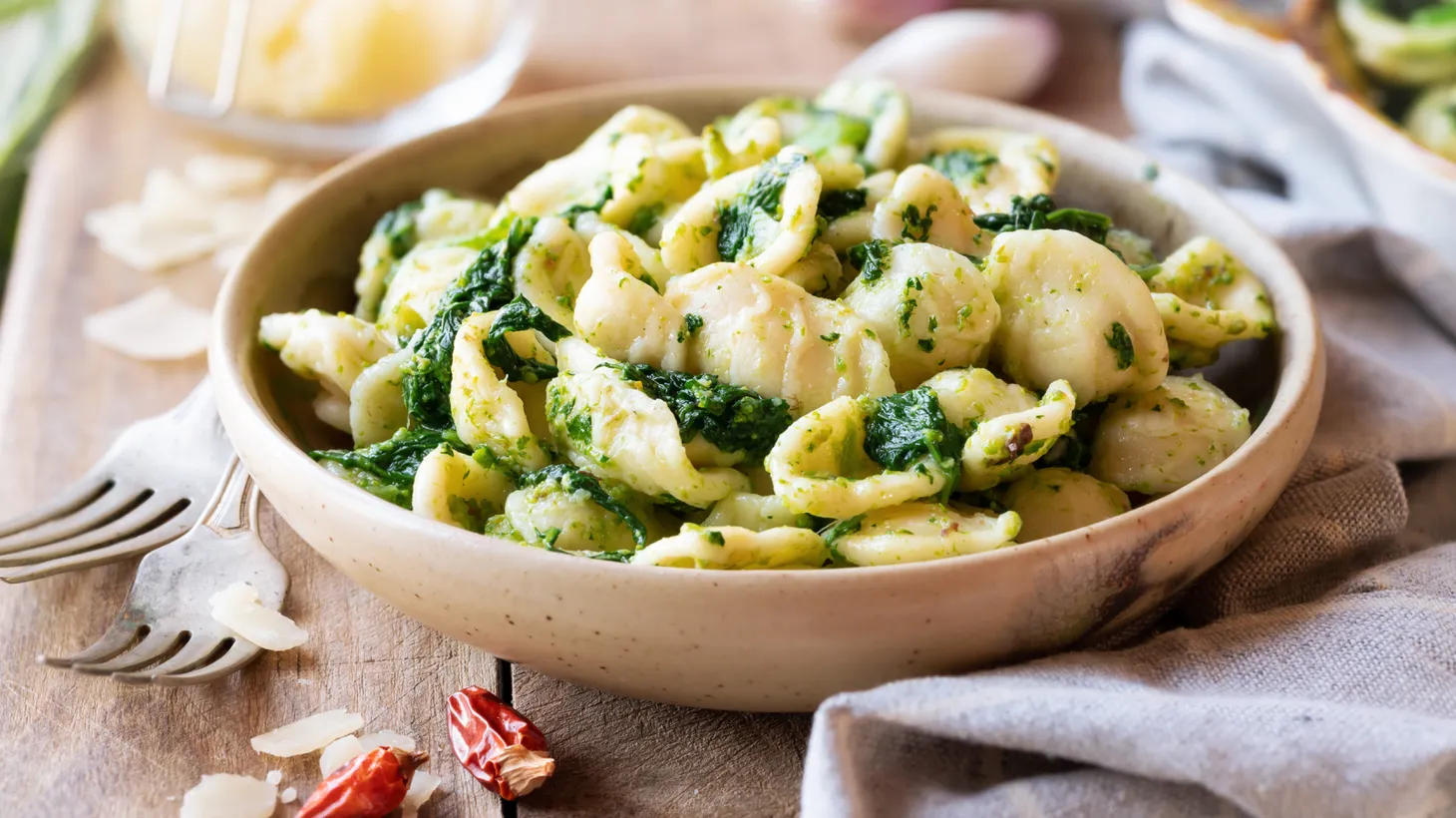 Orecchiette con Cime di Rapa (Puglia): Made with broccoli rabe, garlic, and anchovies